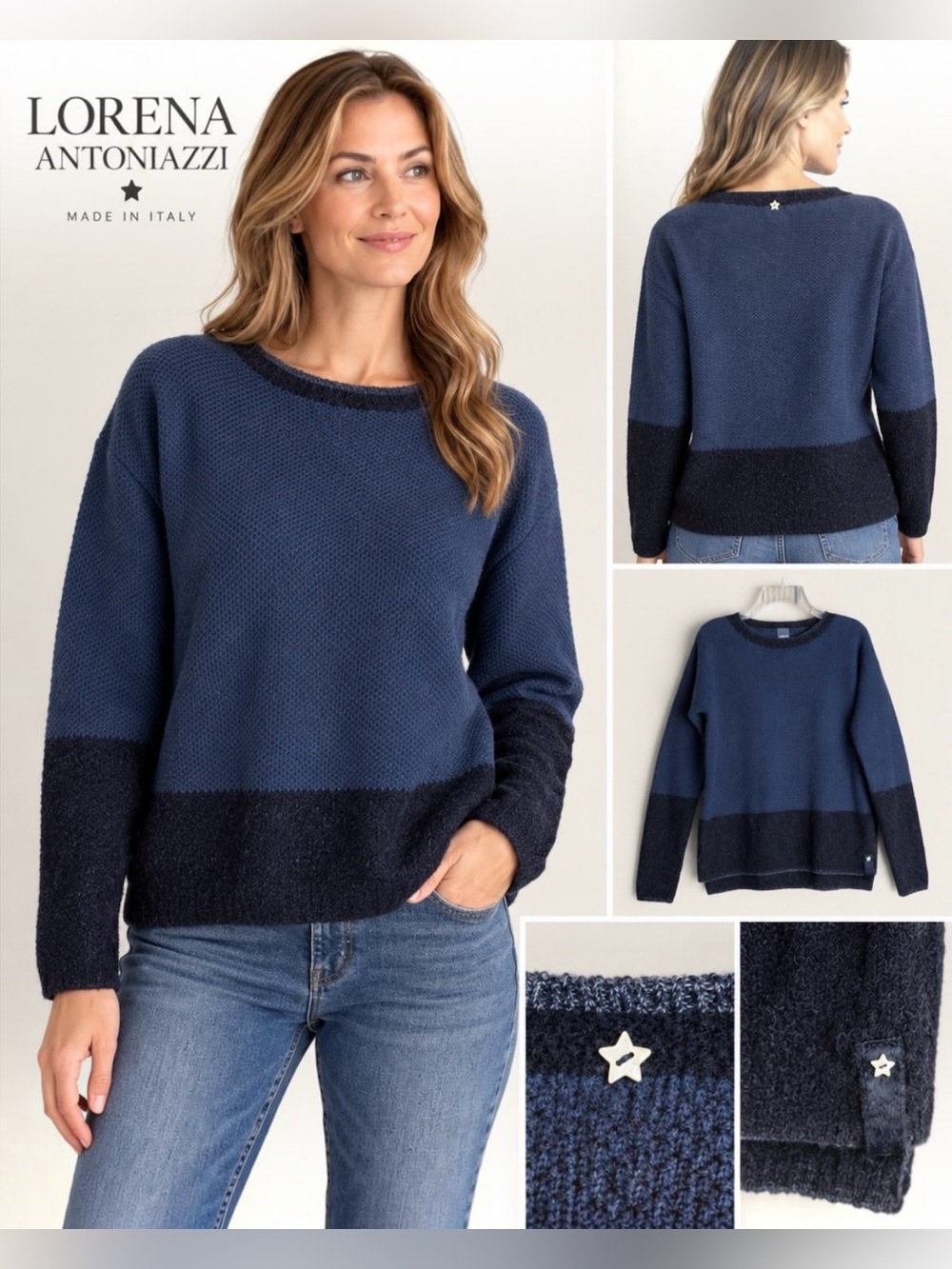 Lorena Antoniazzi Wool Alpaca Cashmere Colorblock Sweater US 8 Italy